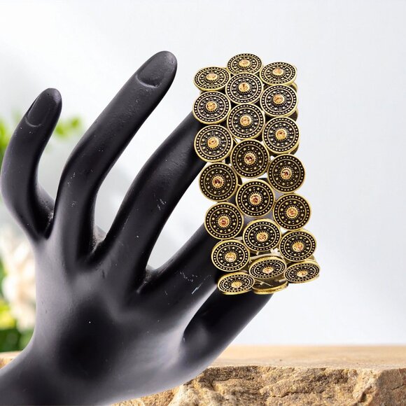 VTG Gold-Tone Multi-Disc Stretch Bracelet – Antique Boho Coin Style - Picture 1 of 7